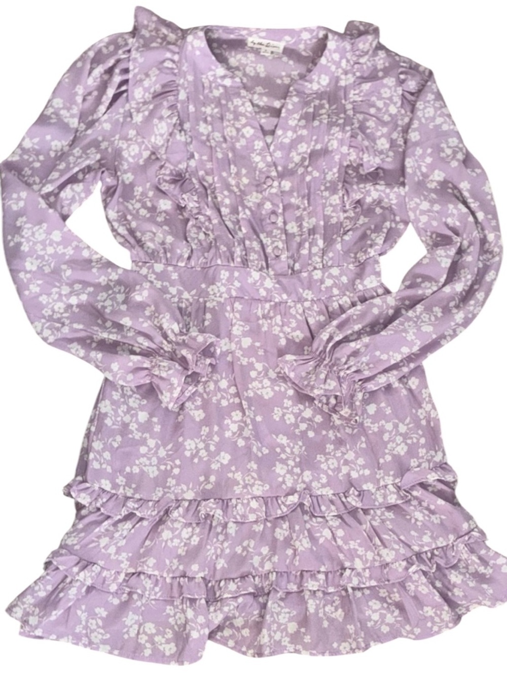 Floral Cottagecore Mini Dress Small | Puff Sleeve Ruffle Purple Boho Spring